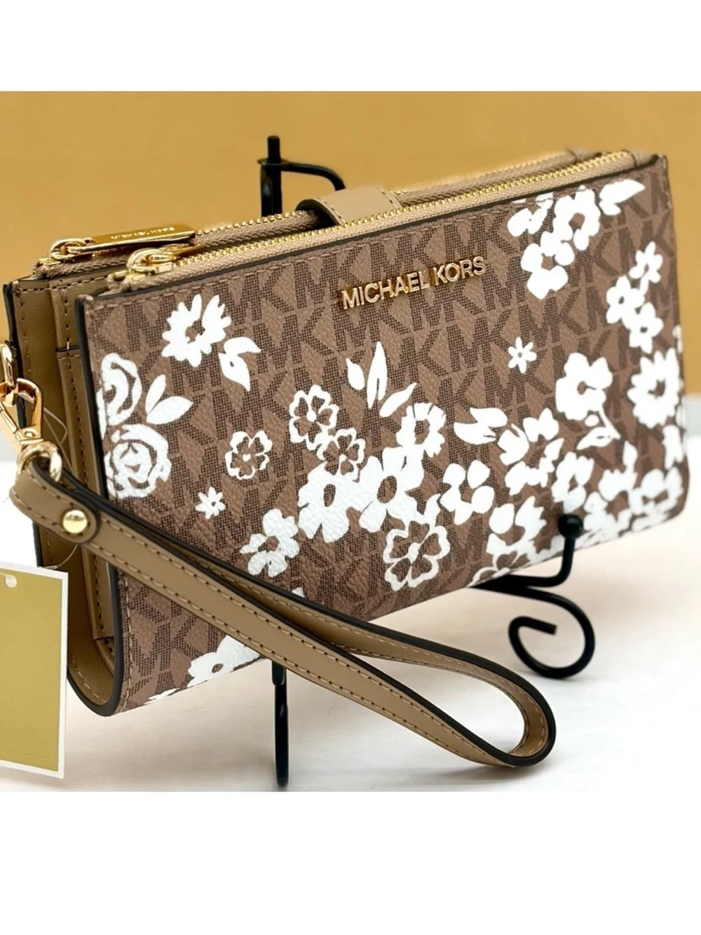 MICHAEL KORS Double Zip Printed Signature Logo Wristlet Wallet
